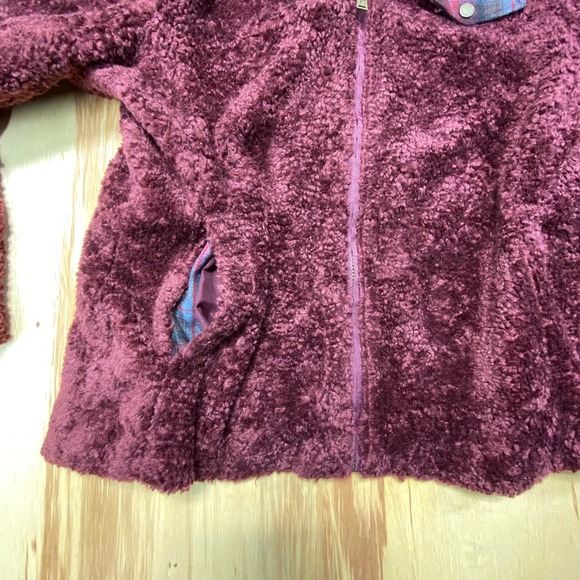 Pendleton Women's Burgundy Sherpa Fleece Jacket XL Plaid Lined Zip Front Cozy‎ - Picture 6 of 8